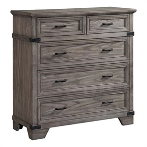 Pemberly Row 5-Drawer Oak Veneer Wood Media Chest in Steel Gray