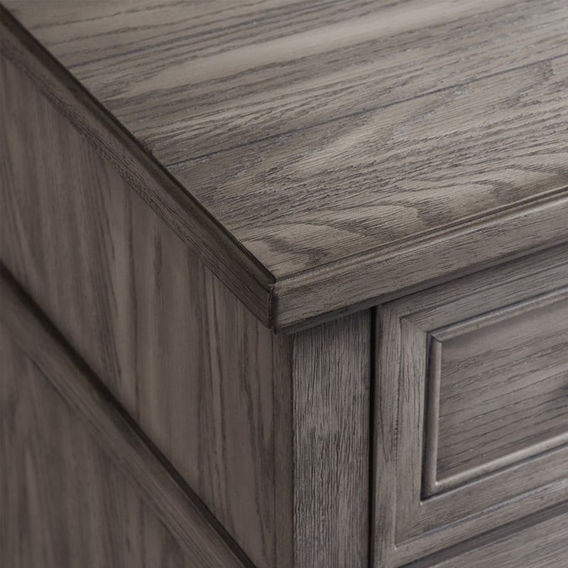 Pemberly Row 5-Drawer Oak Veneer Wood Media Chest in Steel Gray