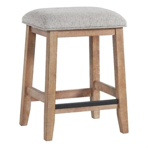Pemberly Row Solid Pine and Pine Veneer Wood Backless Stool in Brown (Set of 2)