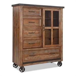 Pemberly Row 5-Drawer Solid Pine and Pine Veneer Wood Gentleman's Chest in Brown