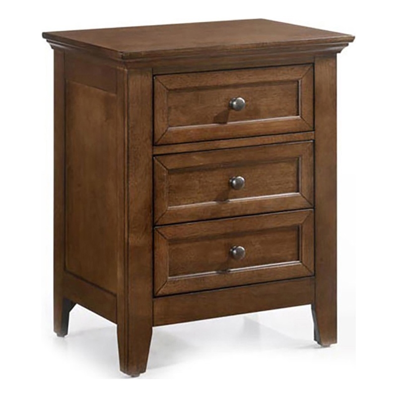 Pemberly Row 3-Drawer Transitional Birch Veneer Wood Nightstand in Tuscan Brown