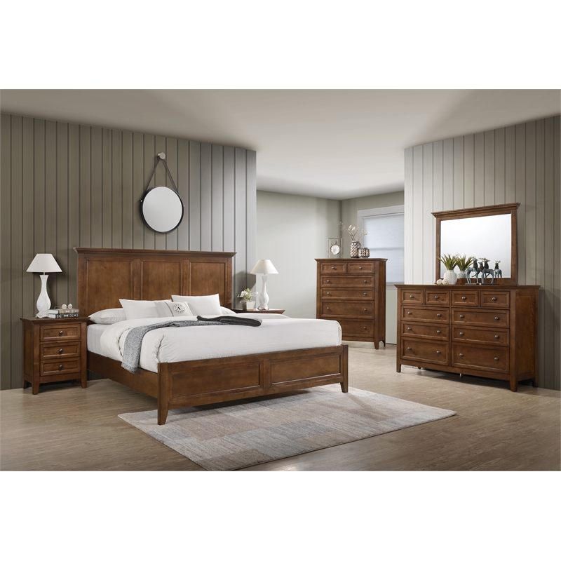 Pemberly Row 3-Drawer Transitional Birch Veneer Wood Nightstand in Tuscan Brown