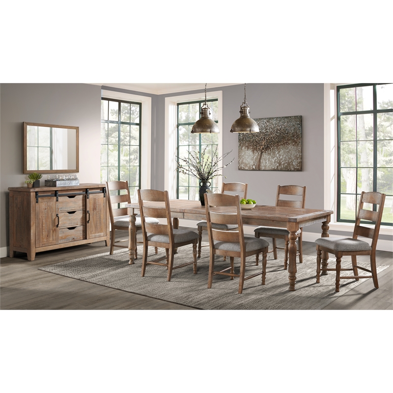 Pemberly Row Solid Pine Wood Ladder Back Chair in Brown (Set of 2)