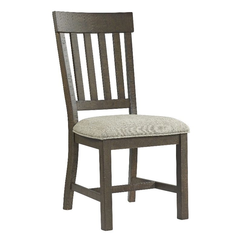 Pemberly Row Solid Acacia Wood Slat Back Chair in Charcoal (Set of 2)