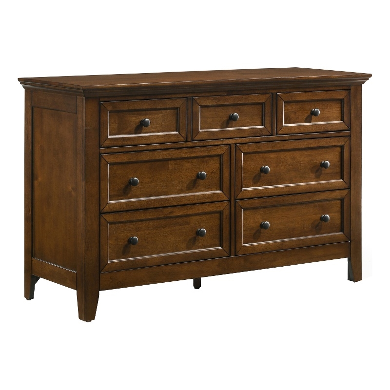 Pemberly Row 7-Drawer Transitional Birch Veneer Wood Dresser in Brown