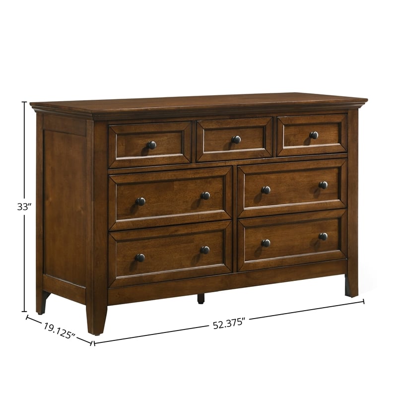 Pemberly Row 7-Drawer Transitional Birch Veneer Wood Dresser in Brown