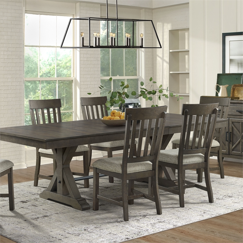 Pemberly Row Transitional Solid Acacia Wood Table in Brushed Charcoal