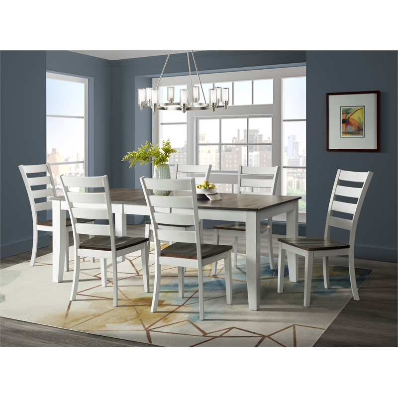 Pemberly Row Transitional Solid Mango Wood Dining Table in Gray & White
