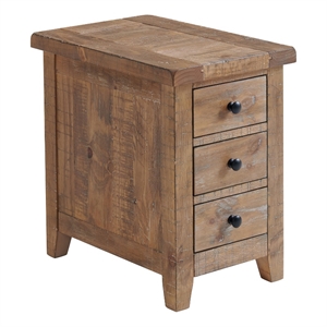 Pemberly Row 16x24&quot Farmhouse Solid Pine Wood Chairside Table in Brown