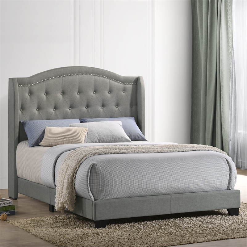 Pemberly Row Modern Fabric Full Upholstered Bed in Smoke Gray