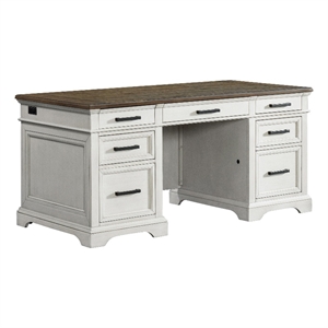 Pemberly Row 66&quot Wood Home Office Executive Desk in White/Oak