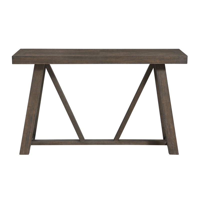 Pemberly Row Modern Oak Veneer Wood Sofa Table in Reclaimed Chevron Gray