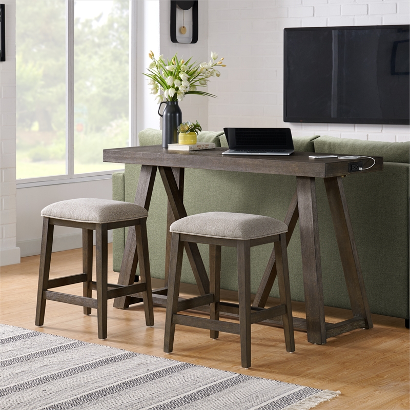 Pemberly Row Modern Oak Veneer Wood Sofa Table in Reclaimed Chevron Gray