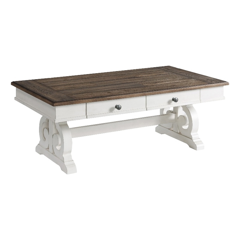 Pemberly Row Traditional Wood Coffee Table in Rustic White/Oak