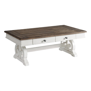 Pemberly Row Traditional Wood Coffee Table in Rustic White/Oak