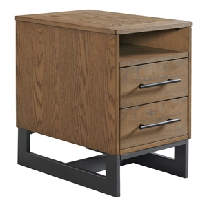 Pemberly Row 16&quot Modern Wood and Metal Chairside Table in Brown