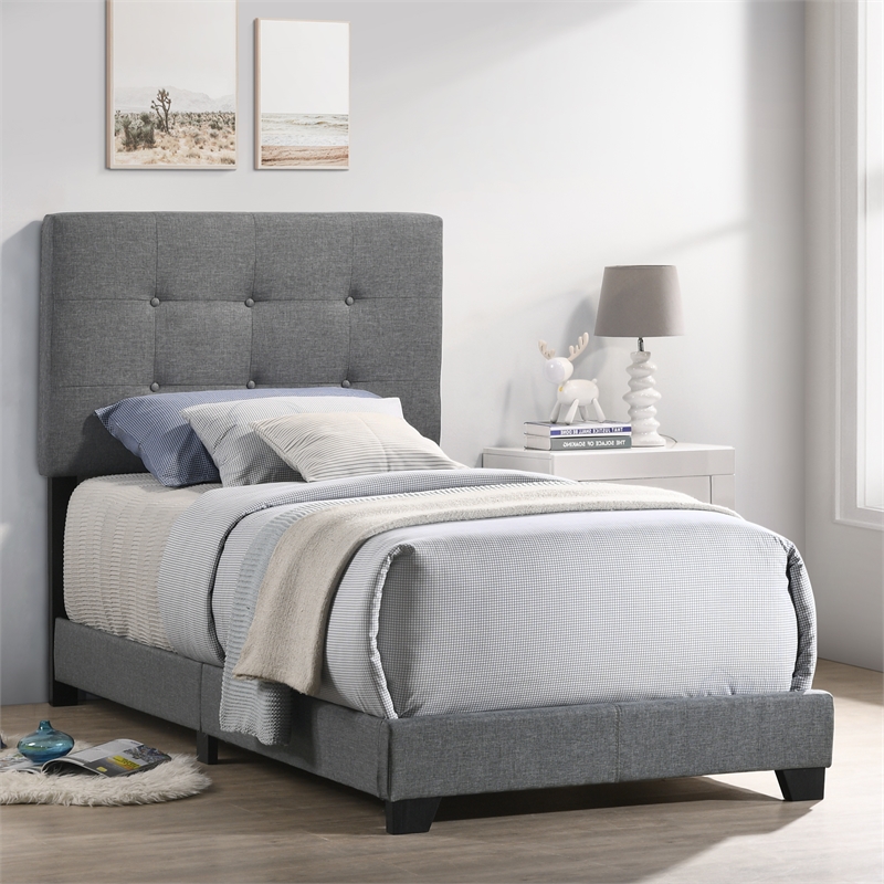 Pemberly Row Modern Fabric Twin Upholstered Bed in Gunmetal Gray