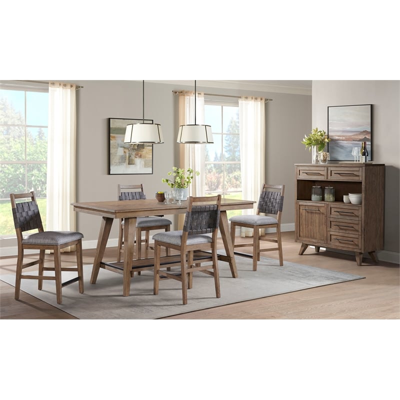 Pemberly Row Transitional Wood Woven Stool in Chestnut (Set of 2)