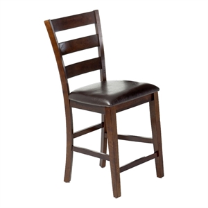 Pemberly Row 24&quot Wood and PU Ladder Back Barstool in Brown (Set of 2)