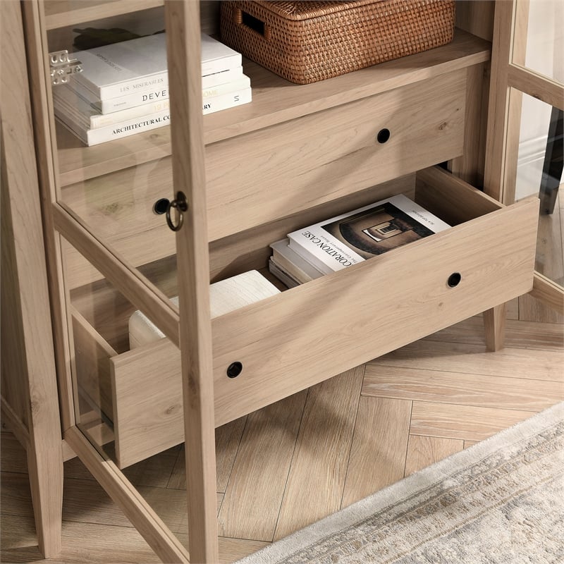 Pemberly Row Modern Wood Storage Display Cabinet in Light Oak