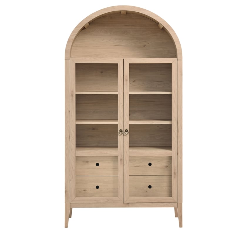 Pemberly Row Modern Wood Storage Display Cabinet in Light Oak