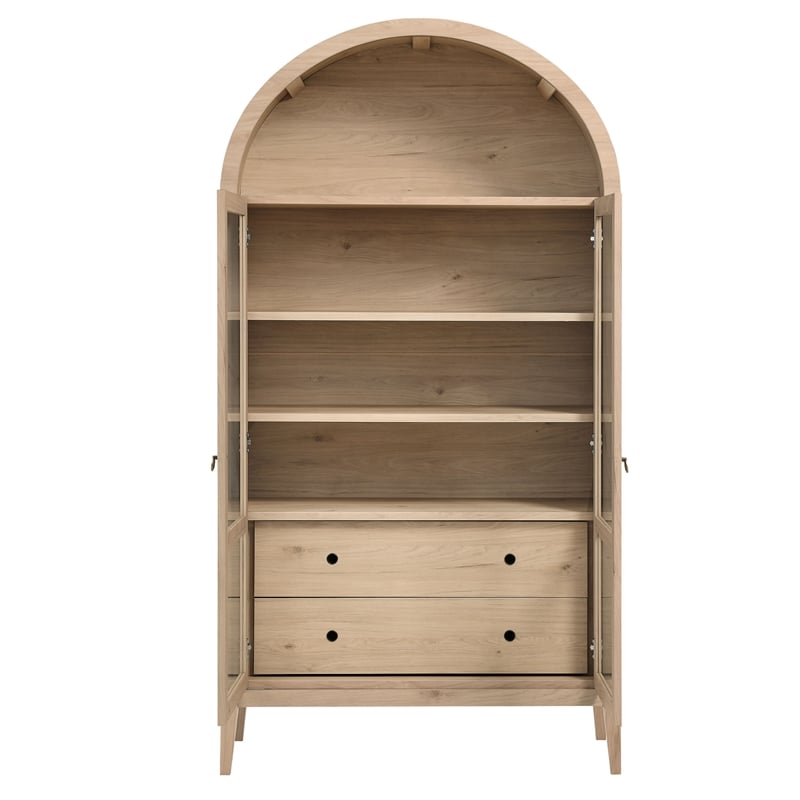 Pemberly Row Modern Wood Storage Display Cabinet in Light Oak