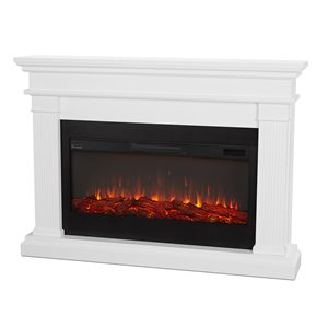 pemberly row contemporary solid wood electric fireplace in white