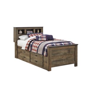 Pemberly Row Farmhouse Wood Twin Bed with Underbed Storage in Mahogany