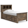 Pemberly Row Farmhouse Wood Twin Bed with Underbed Storage in Mahogany