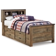 Pemberly Row Farmhouse Wood Twin Bed with Underbed Storage in Mahogany
