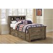 Pemberly Row Farmhouse Wood Twin Bed with Underbed Storage in Mahogany