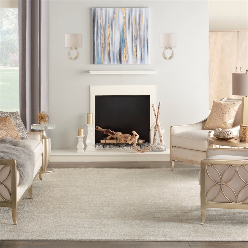 Pemberly Row Contemporary 8' x 11' Ivory Beige Fabric Outdoor Area Rug