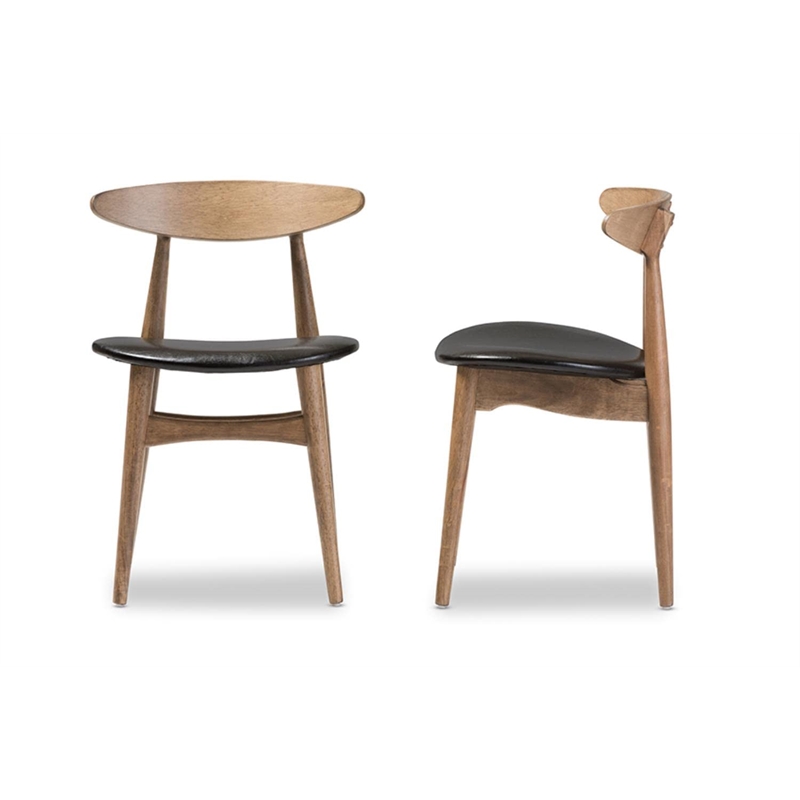Pemberly Row Mid-Century Faux Leather Dining Chairs in Black (Set of 2)