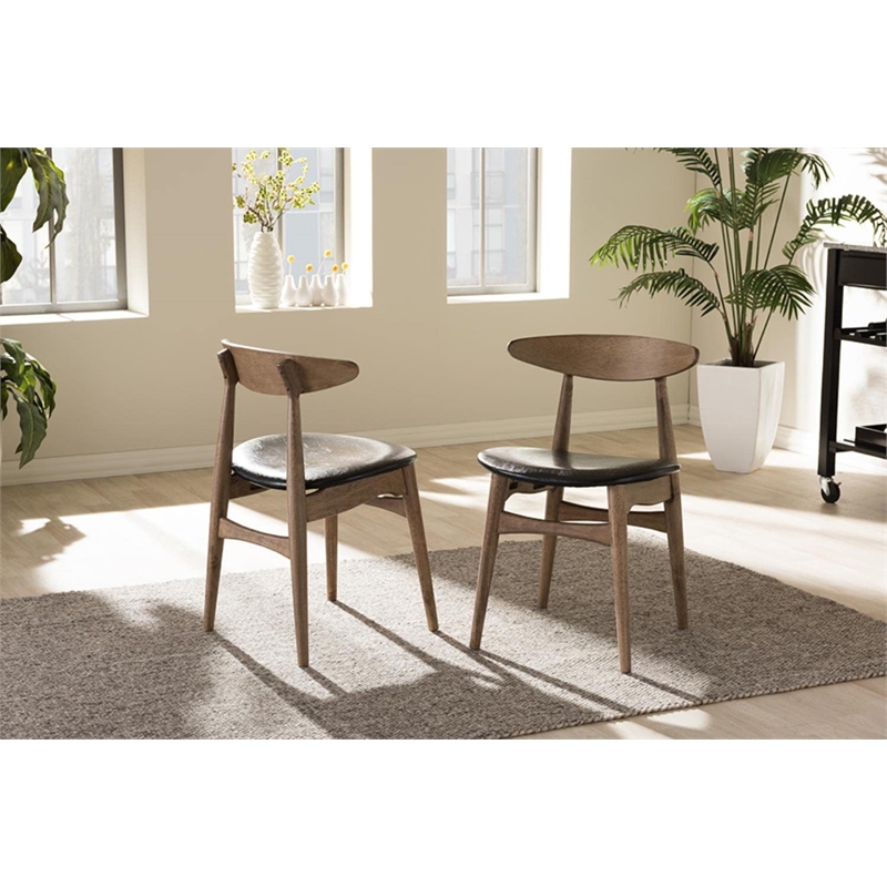 Pemberly Row Mid-Century Faux Leather Dining Chairs in Black (Set of 2)