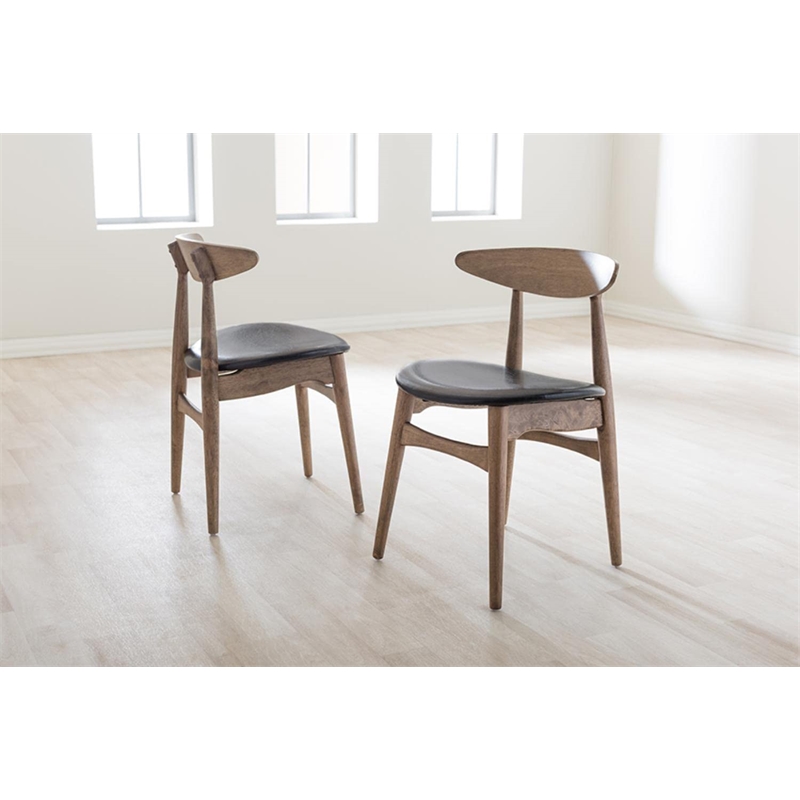 Pemberly Row Mid-Century Faux Leather Dining Chairs in Black (Set of 2)
