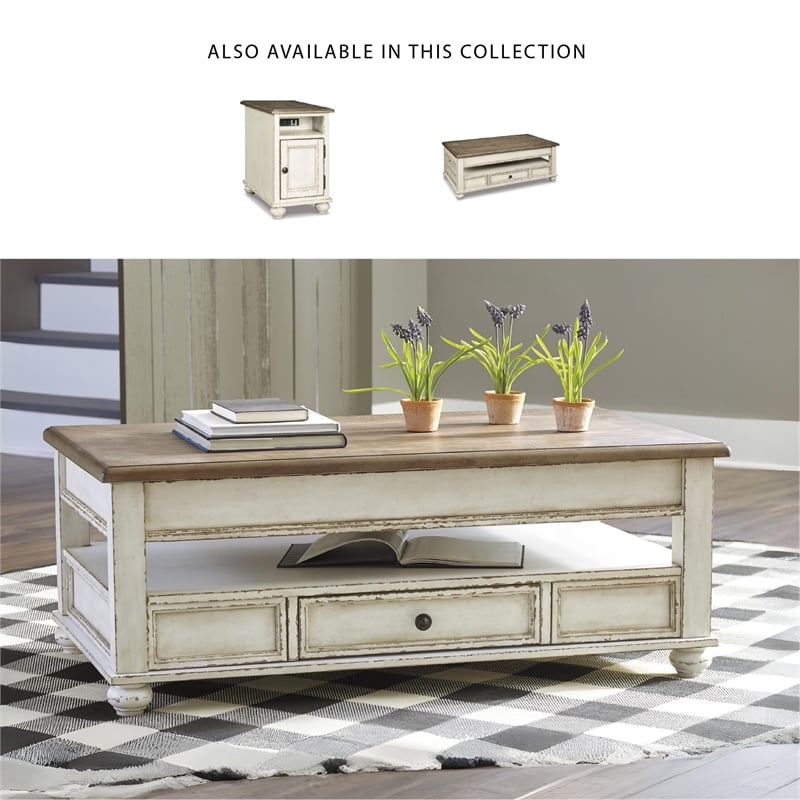 Pemberly Row Lift Top Coffee Table in Antique White and Brown