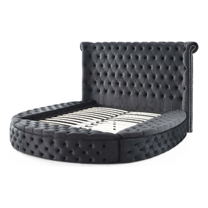 Pemberly Row 107 x 101&quot Velvet Round Storage King Bed in Black