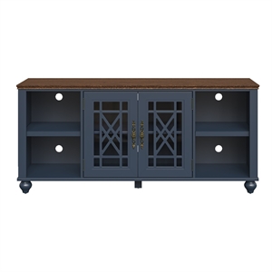 Pemberly Row 60&quot Vintage TV Stand with Carved Doors for TVs Up to 70&quot in Navy