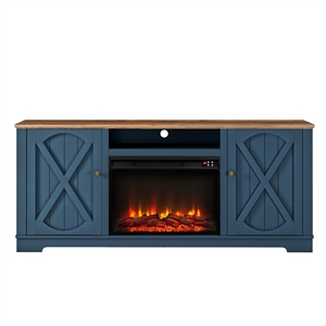 Pemberly Row 70&quot Farmhouse TV Stand with Fireplace - Fits up to 75&quot TV in Navy