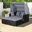 Pemberly Row Patio Rattan Daybed Lounge Retractable Top Canopy in Gray