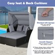 Pemberly Row Patio Rattan Daybed Lounge Retractable Top Canopy in Gray
