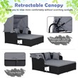 Pemberly Row Patio Rattan Daybed Lounge Retractable Top Canopy in Gray