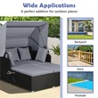 Pemberly Row Patio Rattan Daybed Lounge Retractable Top Canopy in Gray
