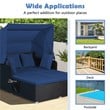 Pemberly Row Patio Rattan Daybed Lounge Retractable Top Canopy in Navy