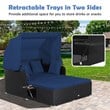 Pemberly Row Patio Rattan Daybed Lounge Retractable Top Canopy in Navy