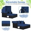 Pemberly Row Patio Rattan Daybed Lounge Retractable Top Canopy in Navy