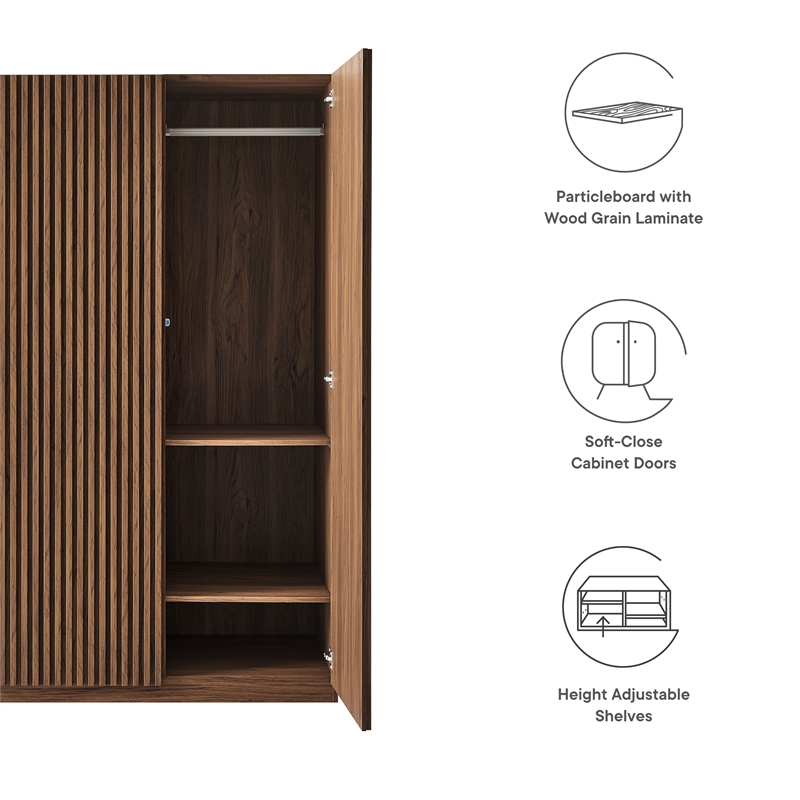 Pemberley Row Wood Walnut Wardrobe Rectangular Adjustable Shelves 71