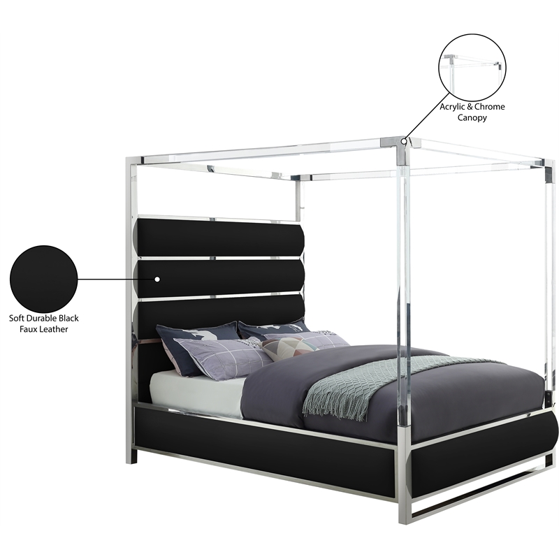 Pemberly Row Solid Wood and Vegan Leather Queen Bed in Black
