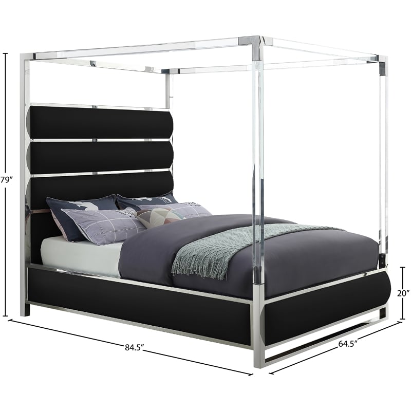 Pemberly Row Solid Wood and Vegan Leather Queen Bed in Black