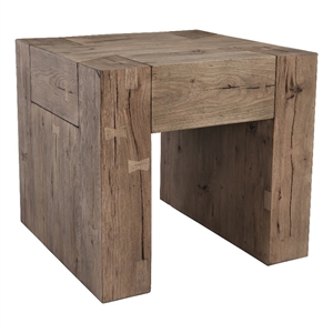 Pemberly Row Transitional Oak Wood End Table in Natural Brown